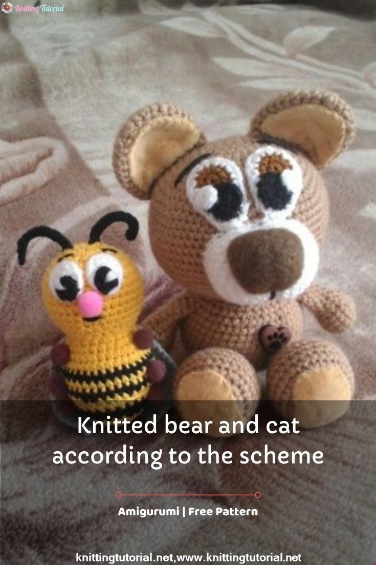 Knitted bear and cat according to the scheme